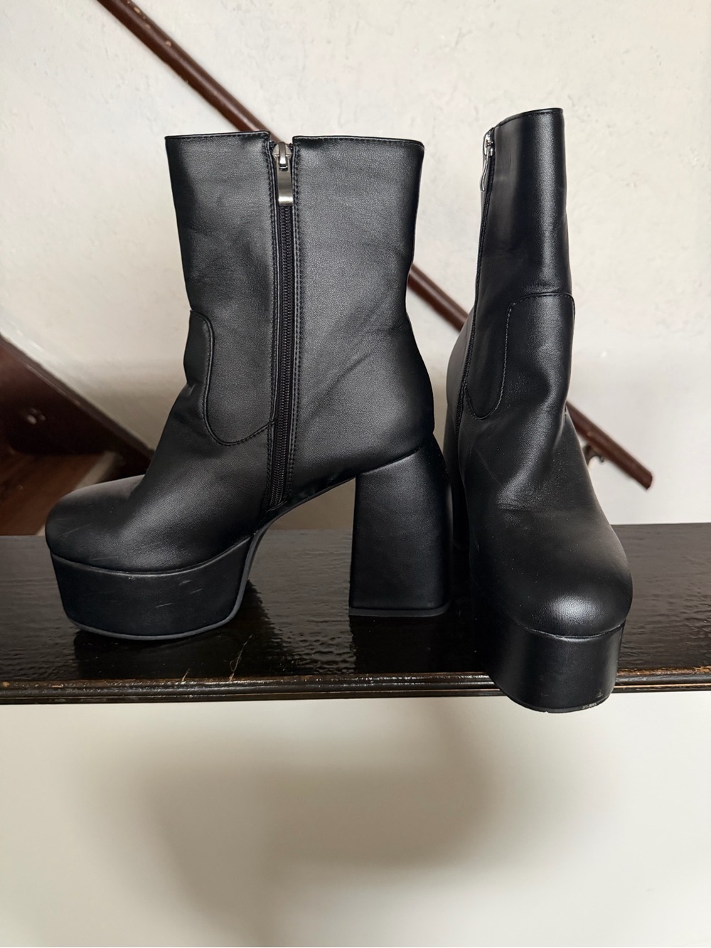 Black Platform Block Heel Ankle Boots - Women
